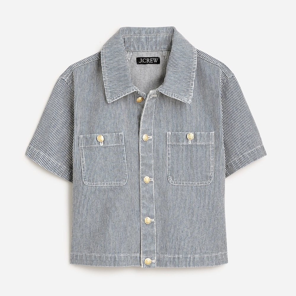 J Crew striped denim button up top